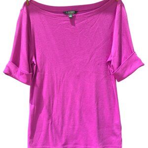 Lauren Ralph Lauren purple Boatneck Tee 3/4 Sleeves Women's Size Large Preppy